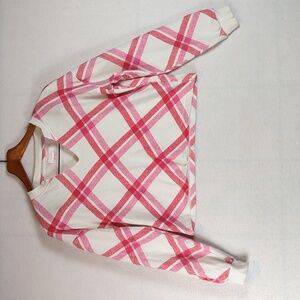 Colsie Red & Pink Plaid Diamond Pattern‎ Oversized Cropped Sweat Shirt XS